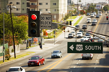 Traffic light over a road, Hollywood, Los Angeles, California, USA