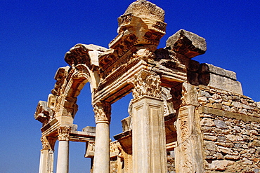 Low angle view of old ruins of a temple, Temple of Hadrian, Ephesus, Turkey