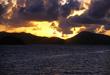 Sunset over an island, Phi Phi Islands, Andaman Sea, Thailand