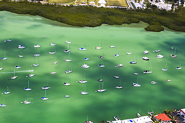 Aerial view of sailboats in the sea, Florida Keys, Florida, USA