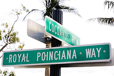 Close-up of signboards, Royal Poinciana Way, Palm Beach, Florida, USA