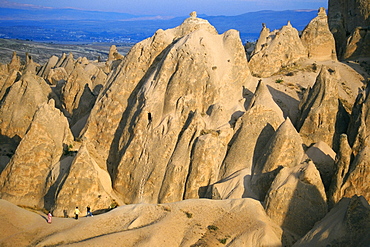 High angle view of rock formations in a valley, Urchisar, Cappadocia, Turkey