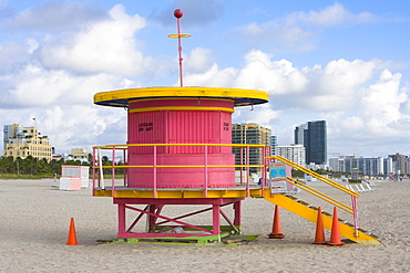 Lifeguard hut on the beach, South Beach, Miami Beach, Florida, USA