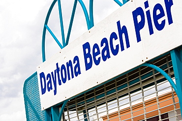 Low angle view of an information board, Daytona Beach, Florida, USA