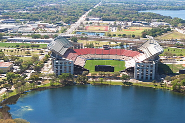 Lake in front of a stadium, Orlando, Florida, USA