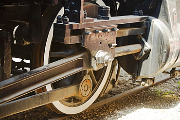 Close-up of a train wheel on a railroad track, Church Street Station, Orlando, Florida, USA