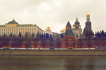 Buildings at the waterfront, Bell tower of Ivan The Great, Kremlin, Moscow, Russia