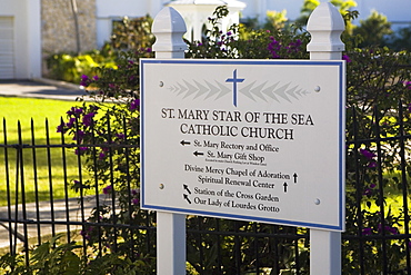 Close-up of a signboard at the entrance of a church, St. Mary Star Of The Sea, Key West, Florida, USA