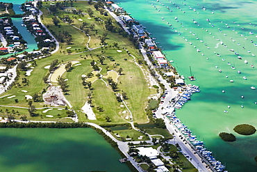 Aerial view of tourist resorts along the sea, Florida Keys, Florida, USA