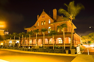 Low angle view of a museum lit up at night, Key West Museum Of Art And History, Key West, Florida, USA