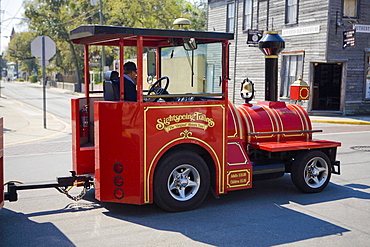 Engine of a vehicle in front of a building, St. Augustine, Florida, USA