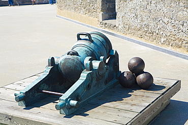 Close-up of a cannon and cannon balls, Castillo De San Marcos National Monument, St. Augustine, Florida, USA