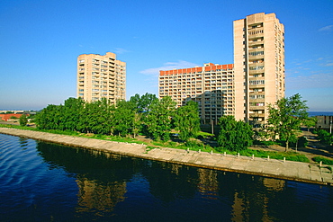 Buildings along a river, River Neva, St. Petersburg, Russia