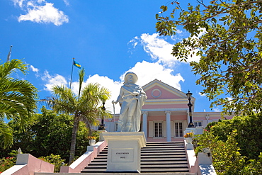 Statue in front of a building, Christopher Columbus Statue, Government House, Nassau, Bahamas