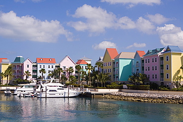 Tourboats moored at a pier, Paradise Island, Bahamas