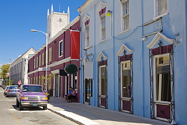 Cars parked at the roadside, Bay Street, Nassau, Bahamas