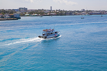 High angle view of a tourboat in the sea, Nassau, Bahamas