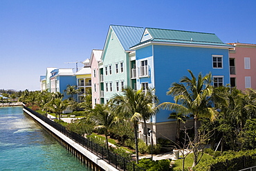 Row houses at a river side, Paradise Island, Bahamas