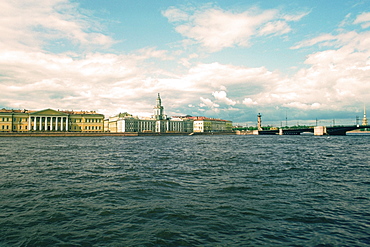 Buildings at the waterfront, Academy of Arts, Anthropology and Zoological Museum, Neva River, St. Petersburg, Russia