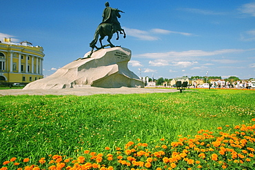 Low angle view of a statue in a garden, Peter The Great Statue, St. Petersburg, Russia