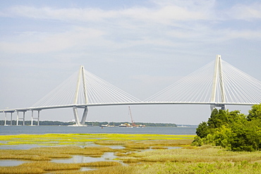 Suspension bridge across a river, Cooper River Bridge, Cooper River, Charleston, South Carolina, USA