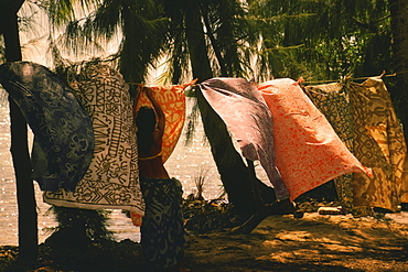 Clothes drying on a clothesline, Bora Bora, Society Islands, French Polynesia