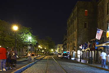 Group of people walking on the walkway at night, Savannah, Georgia, USA