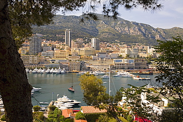 Cruise ship and boats docked at a harbor, Port of Fontvieille, Monte Carlo, Monaco