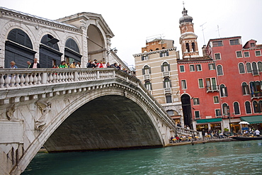 Group of people on the bridge, Rialto Bridge, Grand Canal, Venice, Italy