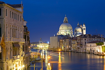 Church lit up at night, Santa Maria Della Salute, Grand Canal, Venice, Italy