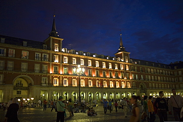 Plaza lit up at night, Plaza Mayor, Madrid, Spain