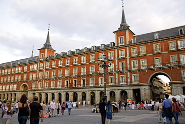 Tourists in front of a building, Plaza Mayor, Madrid, Spain