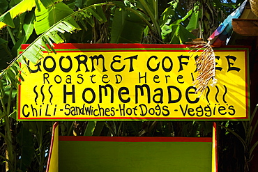 Close-up of a restaurant signboard, Pololu Valley, Kohala, Big Island, Hawaii Islands, USA