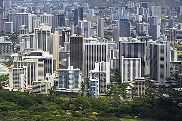 High angle view of a cityscape, Honolulu, Oahu, Hawaii Islands, USA