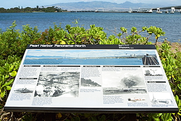 Close-up of an information board, Pearl Harbor, Honolulu, Oahu, Hawaii Islands, USA