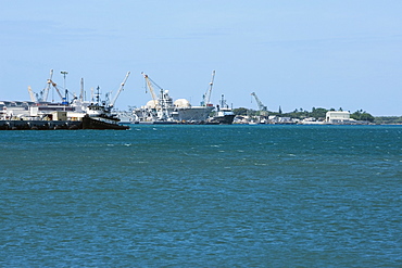 Military ships at a commercial dock, Pearl Harbor, Honolulu, Oahu, Hawaii Islands, USA