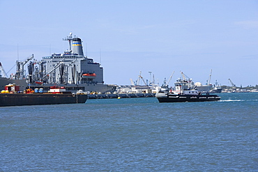 Military ships at a commercial dock, Pearl Harbor, Honolulu, Oahu, Hawaii Islands, USA