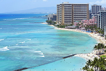 Buildings on the beach, Waikiki Beach, Honolulu, Oahu, Hawaii Islands, USA