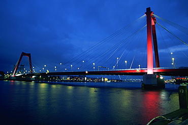 Suspension bridge across a river, Maas River, Rotterdam, Netherlands