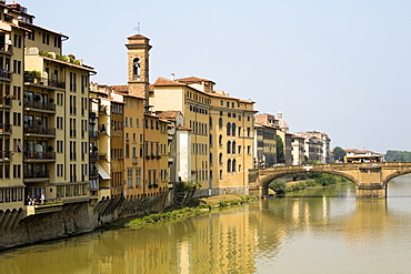 River in front of buildings, Ponte Alle Grazie, Arno River, Florence, Tuscany, Italy