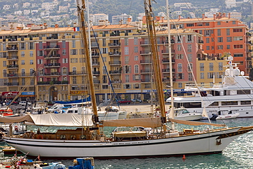 Cruise ship and boats at a harbor, Bassin Lympia, Nice, France