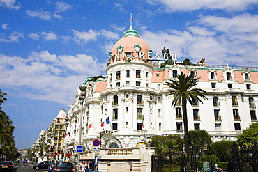 Low angle view of a hotel at the roadside, Hotel Negresco, Promenade des Anglais, Nice, France