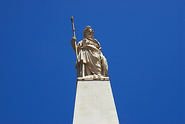 Low angle view of a statue on a monument, Piramide De Mayo, Plaza De Mayo, Barrio De Monserrat, Buenos Aires, Argentina