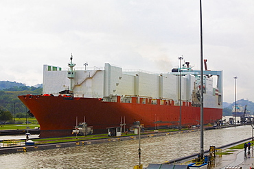 Container ship at a commercial dock, Panama Canal, Panama