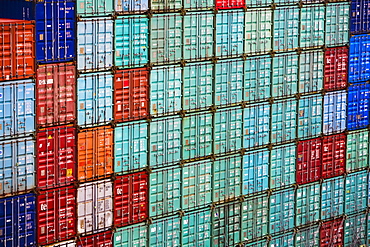 Cargo containers stacked at a commercial dock, Panama Canal, Panama