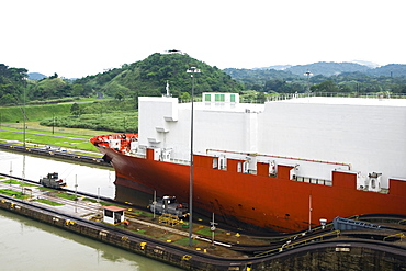 Container ship at a commercial dock, Panama Canal, Panama