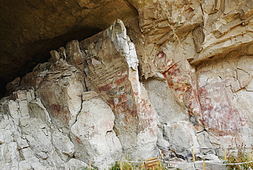 Hand signs on a rock, Cave of the Hands, Pinturas River, Patagonia, Argentina