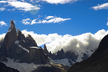 Clouds over mountains, Cerro Torre, Argentine Glaciers National Park, Mt Fitzroy, Chalten, Southern Patagonian Ice Field, Patagonia, Argentina