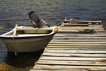 Motorboat moored at a pier, Providencia y Santa Catalina, San Andres y Providencia Department, Colombia