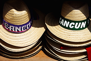 Straw hats in a store, Cancun, Mexico